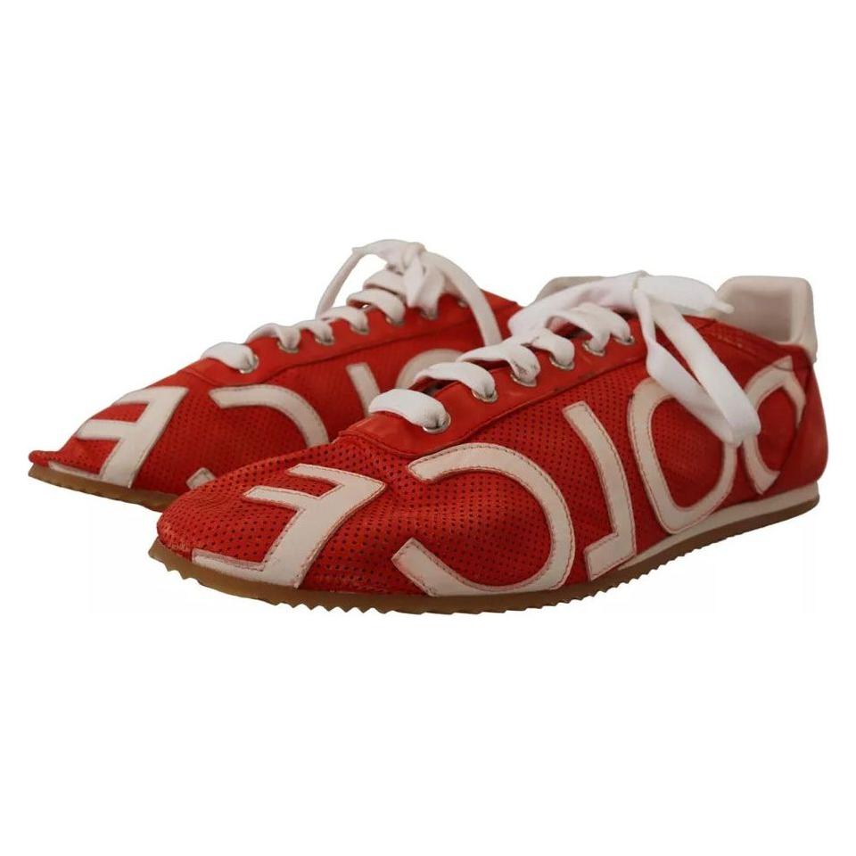 Dolce & Gabbana Red White Leather Mens Logo Casual Sneakers Shoes Dolce & Gabbana