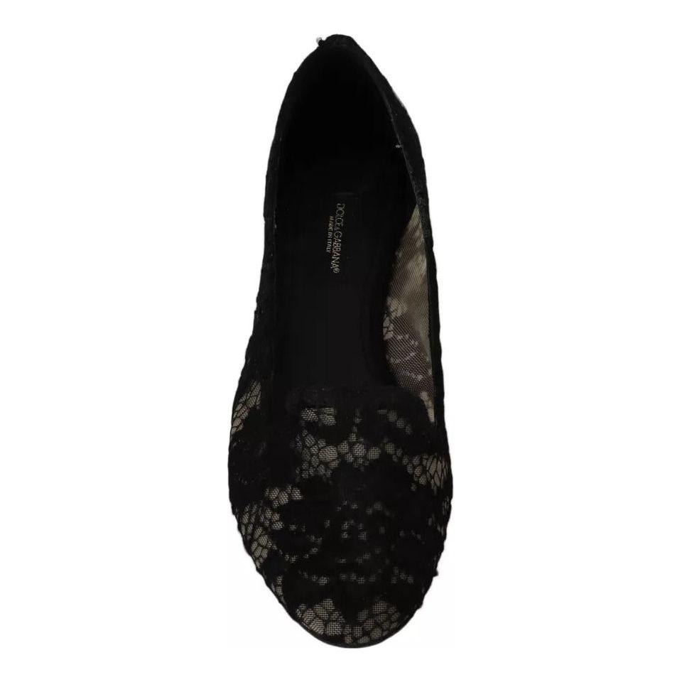 Dolce & Gabbana Black Floral Lace Loafers Flats Shoes Dolce & Gabbana