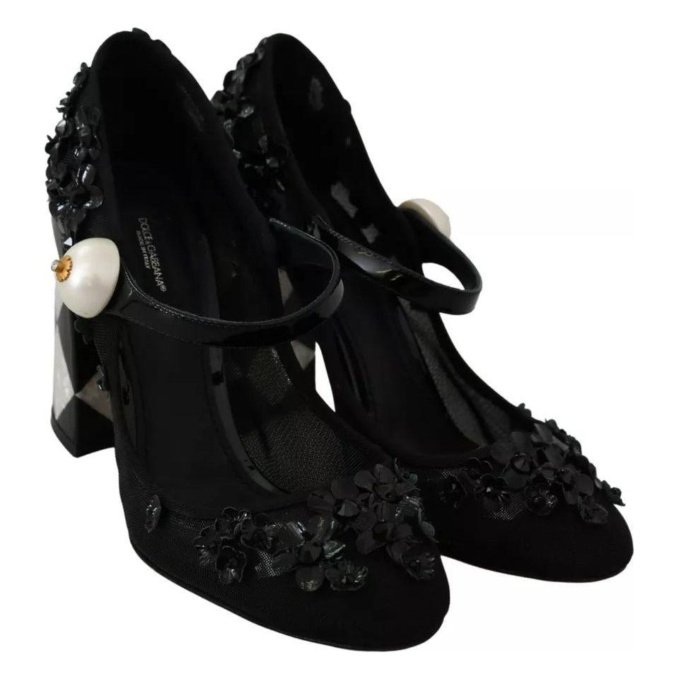 Dolce & Gabbana Black Floral Embellish Heels Mary Janes Pumps Shoes Dolce & Gabbana