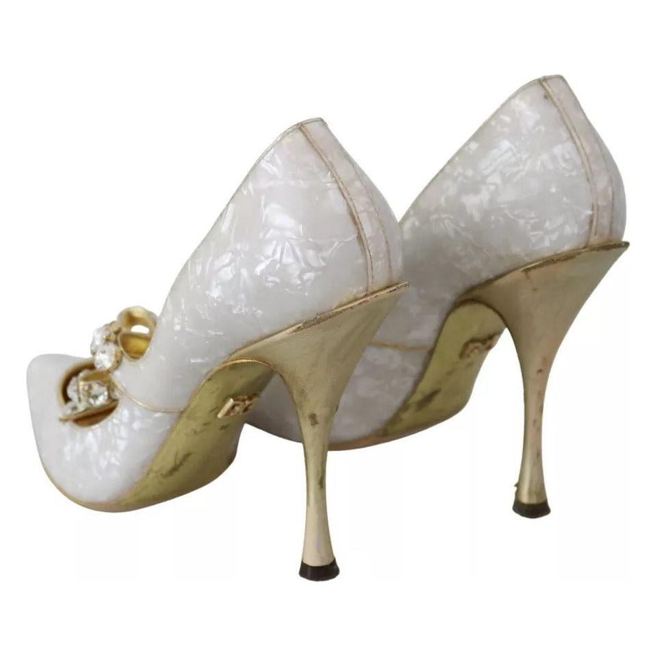 Dolce & Gabbana White Crystal Bow Pearl Mary Jane Pumps Shoes Dolce & Gabbana