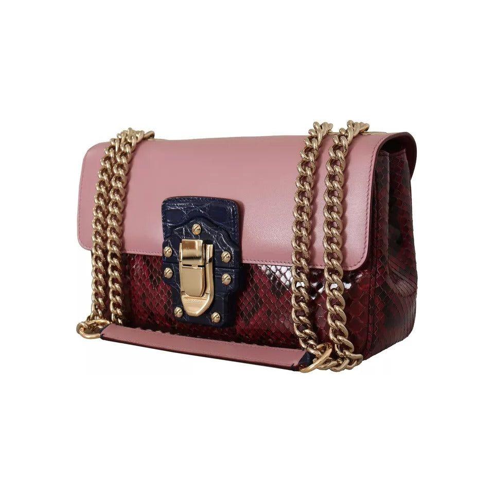 Dolce & Gabbana Pink Red Exotic Skins Gold Chain Purse LUCIA Leather Bag Dolce & Gabbana