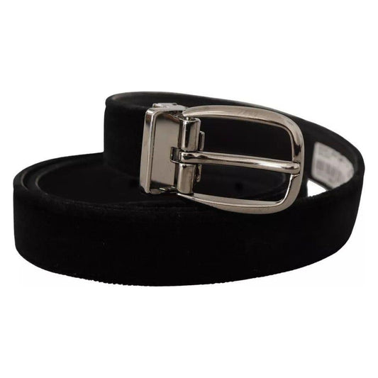 Dolce & Gabbana Black Velvet Silver Tone Metal Logo Buckle Belt Dolce & Gabbana