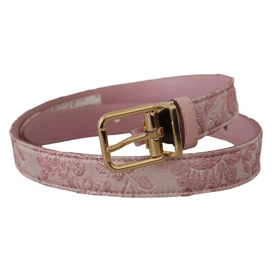 Dolce & Gabbana Pink Jaquard Embroidered Gold Tone Metal Buckle Belt Dolce & Gabbana