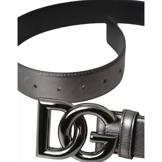 Dolce & Gabbana Silver Calf Leather Metal Logo Buckle Men Belt Dolce & Gabbana