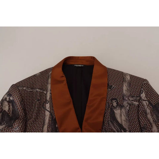 Bronze Monkey Print Silk Slim Jacket Blazer