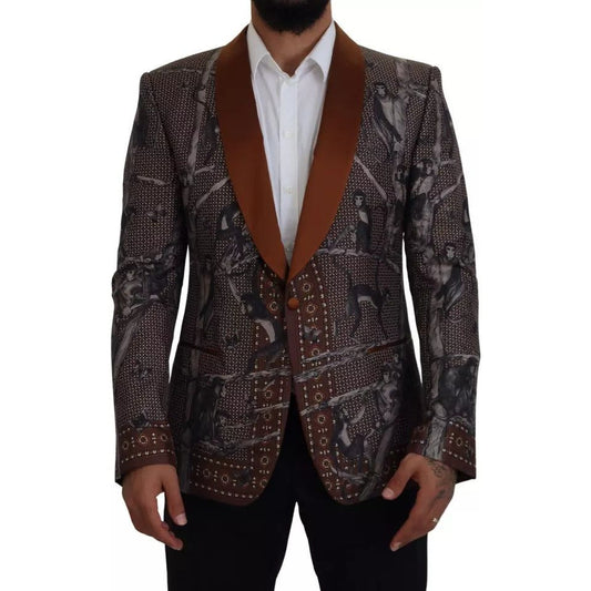 Bronze Monkey Print Silk Slim Jacket Blazer