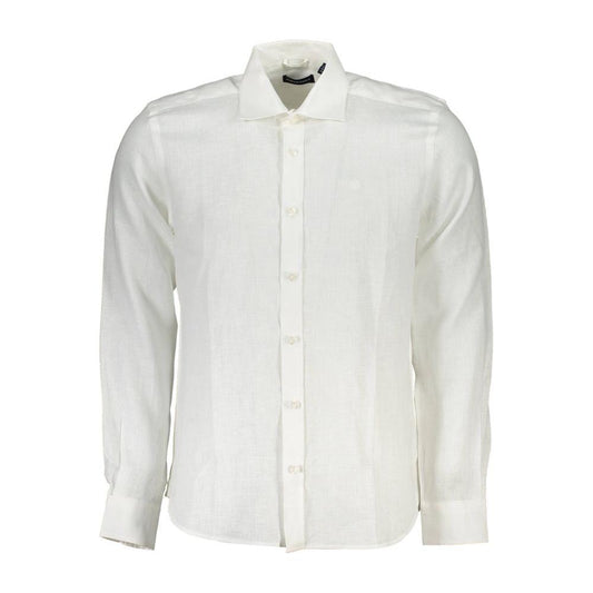 North Sails Elegant White Linen Long-Sleeved Shirt North Sails