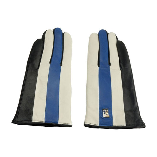 Cavalli Class Elegant Black and Blue Lambskin Gloves Cavalli Class