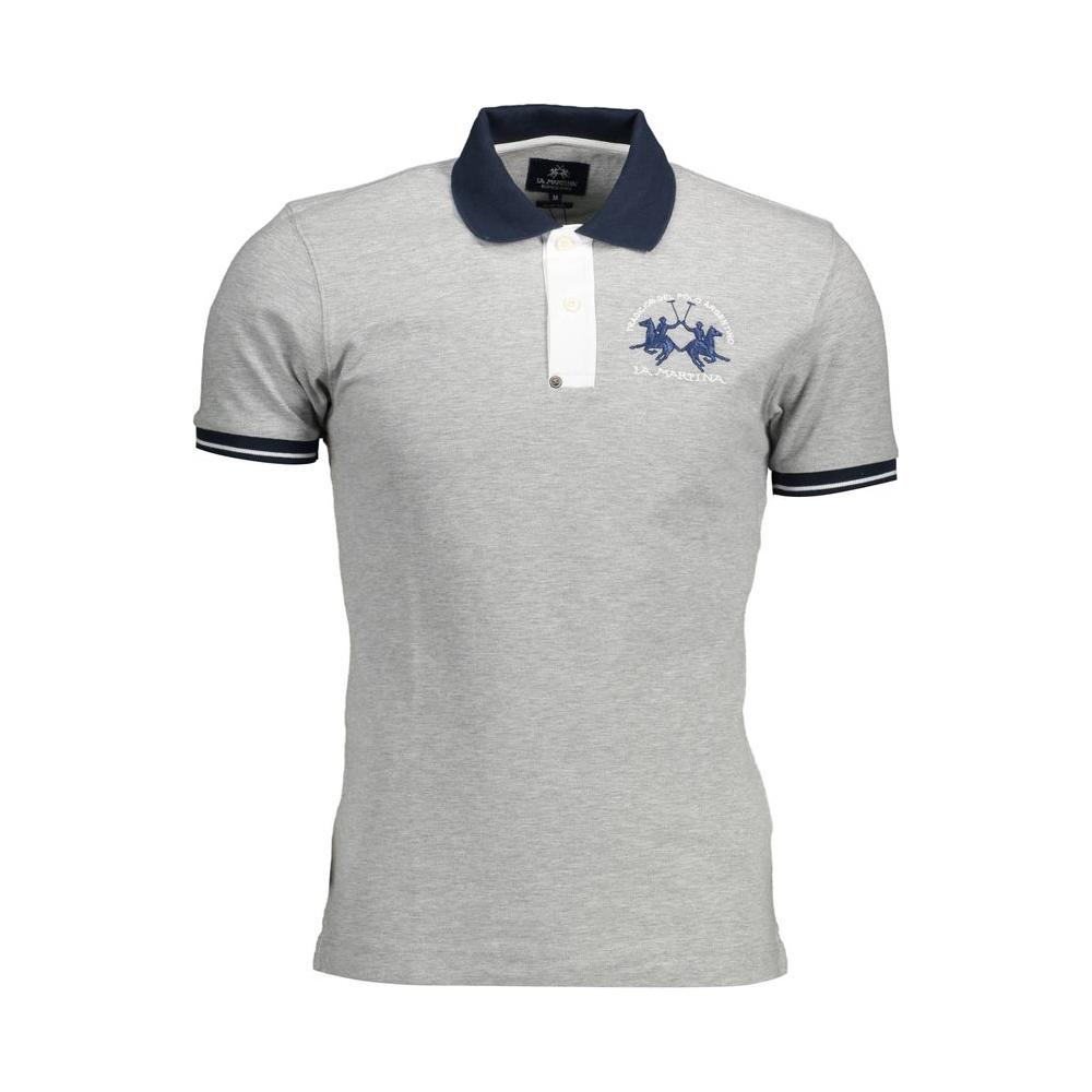 La Martina Gray Cotton Men Polo Shirt La Martina