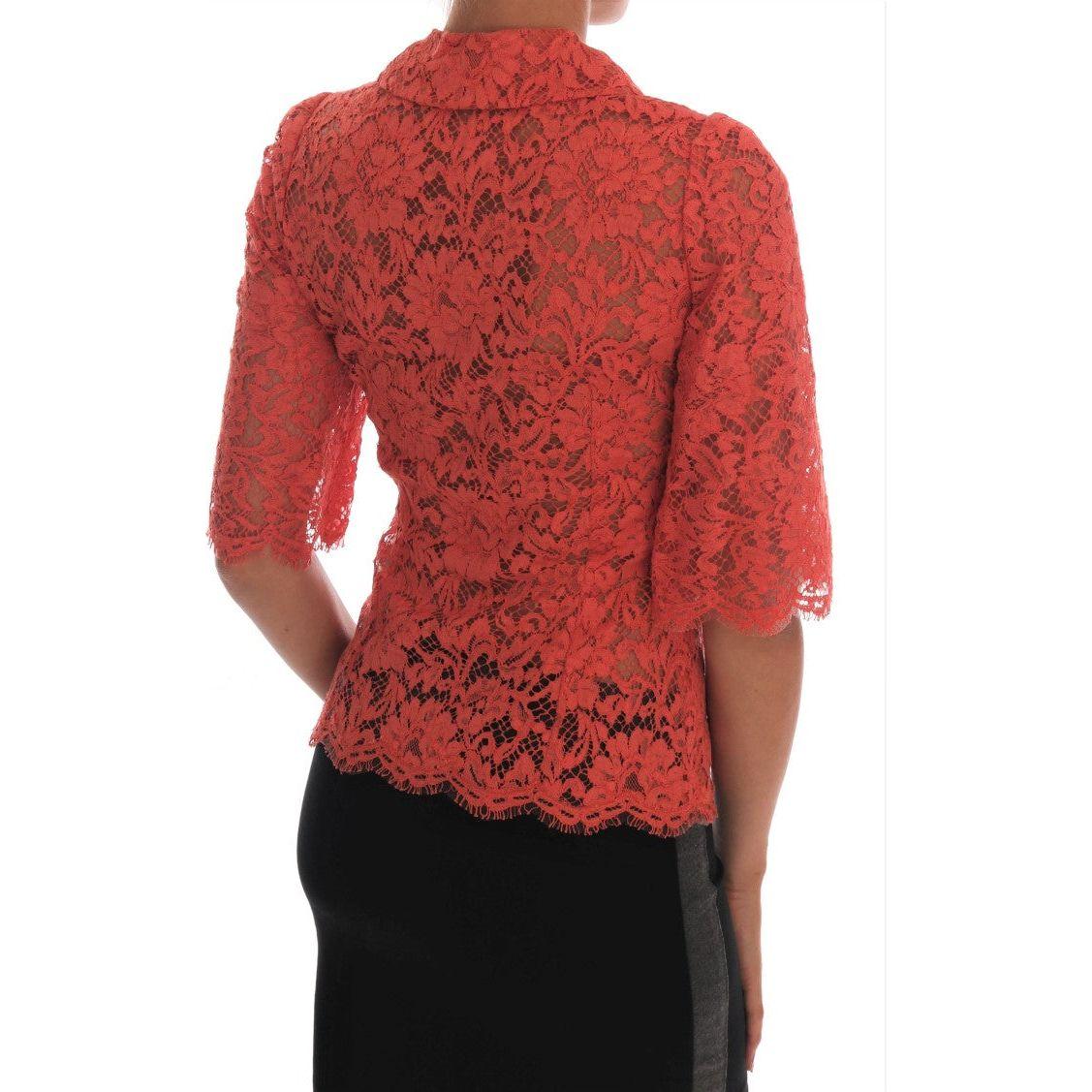 Dolce & Gabbana Elegant Orange Floral Lace Crystal Cardigan Blouse Dolce & Gabbana