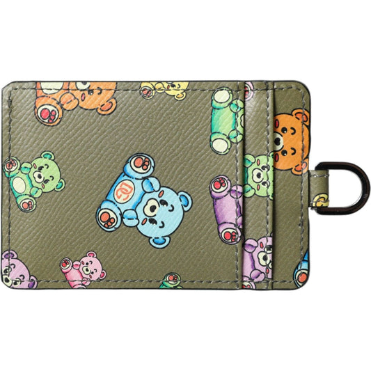 Dolce & Gabbana Army Green Teddy Bear Leather Women Card Holder Wallet Dolce & Gabbana