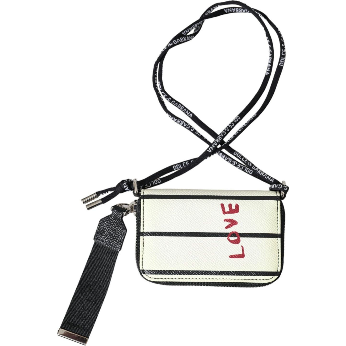 Dolce & Gabbana White Black Stripe Crown Logo Leather Card Holder Wallet Dolce & Gabbana