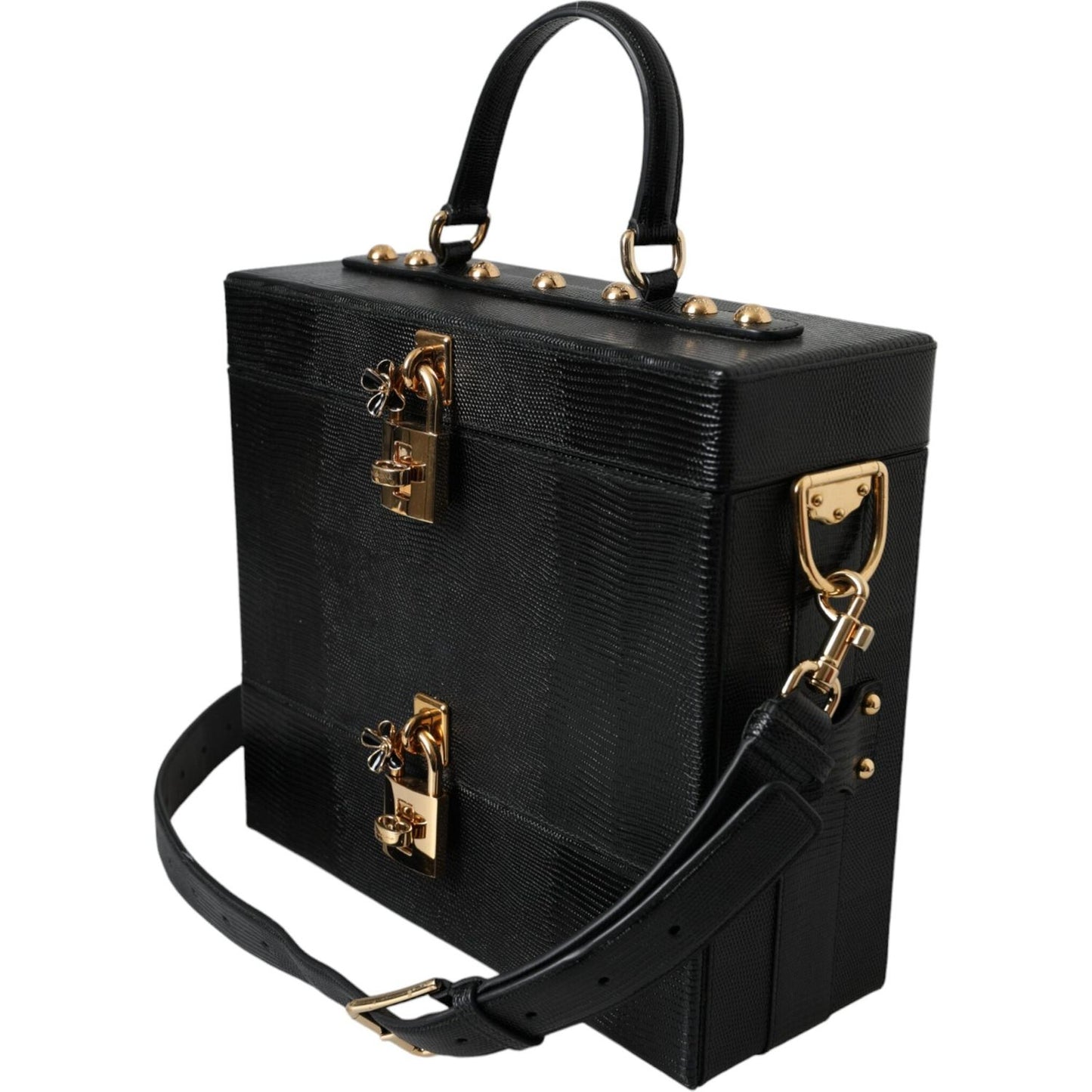 Dolce & Gabbana Black Lizard Embossed Calfskin Leather Double Box Bag Dolce & Gabbana