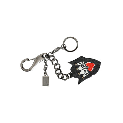 Dolce & Gabbana Black Prince Studs Logo Silver Brass Keychain Keyring