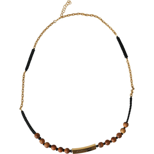 Dolce & Gabbana Black Gold Wooden Beaded Logo Pendant Necklace Dolce & Gabbana