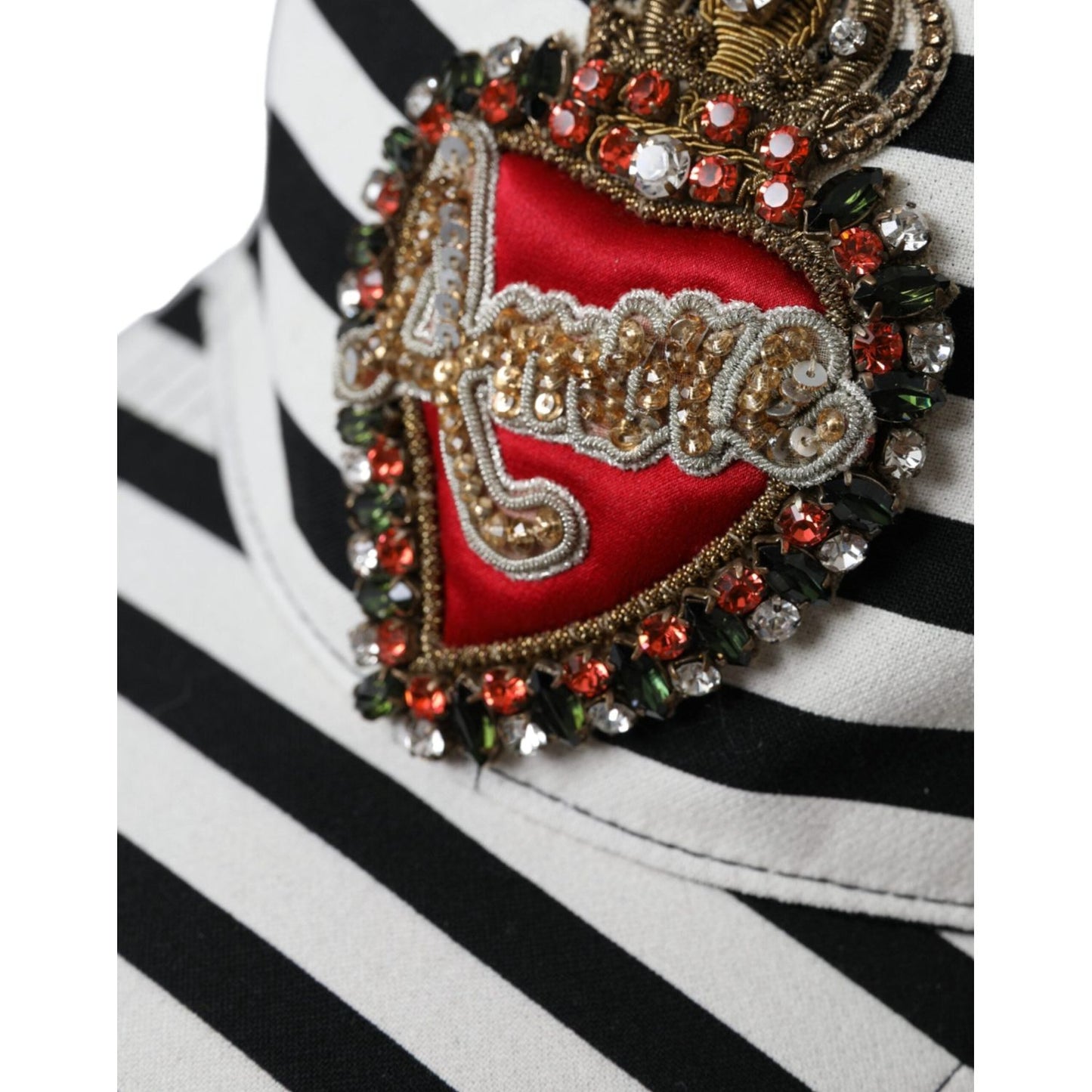 Dolce & Gabbana Black White Stripe Amore Heart Applique Baseball Hat Dolce & Gabbana