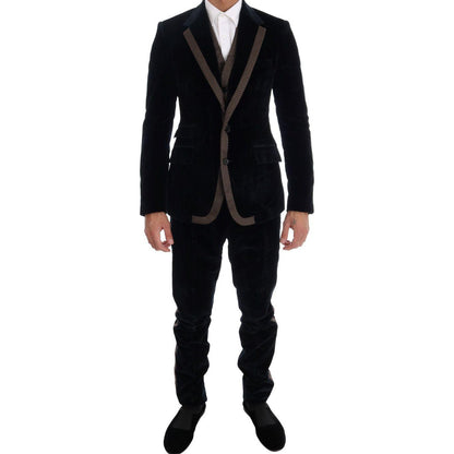 Dolce & Gabbana Blue Velvet Two Button Slim 3 Piece Suit
