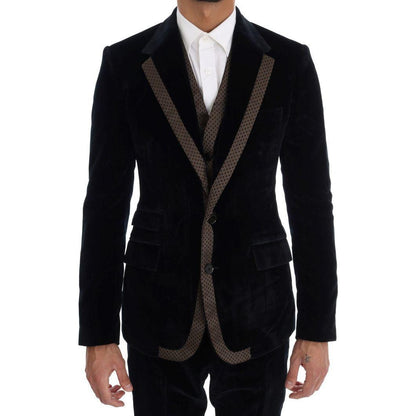 Dolce & Gabbana Blue Velvet Two Button Slim 3 Piece Suit