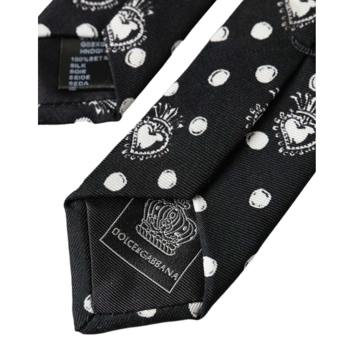 Dolce & Gabbana Black Heart Polka Dot Adjustable Tie