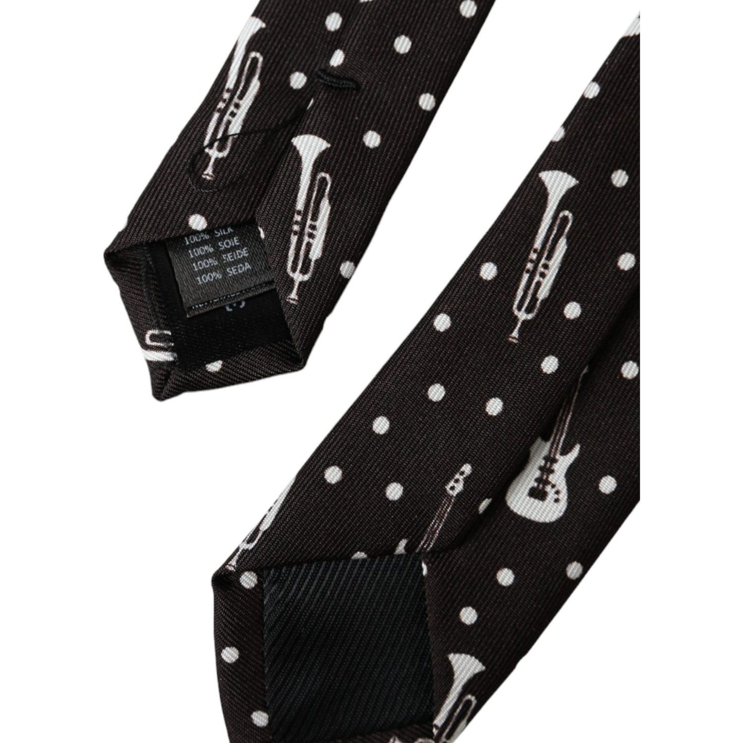 Dolce & Gabbana Black Guitar Print Silk Adjustable Tie Dolce & Gabbana