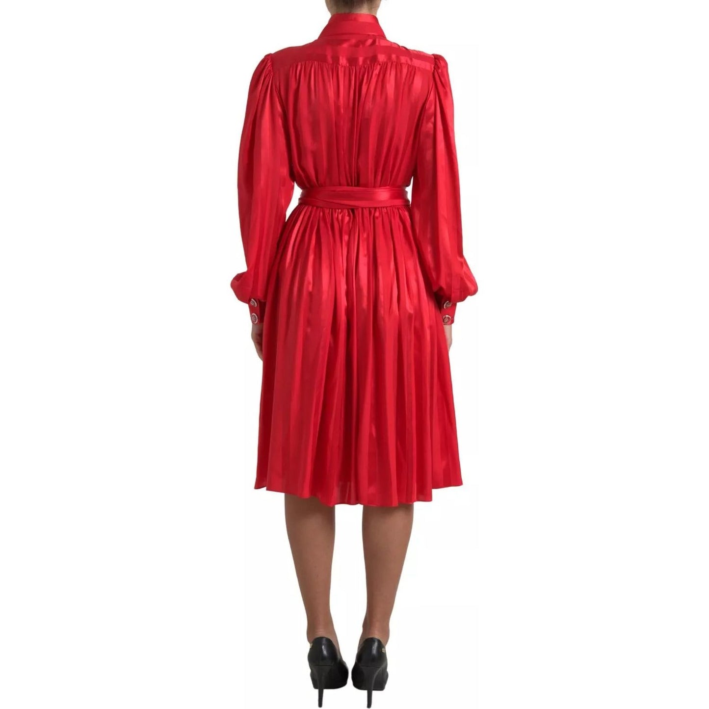 Dolce & Gabbana Elegant Red Silk Midi Dress with Button Detail Dolce & Gabbana