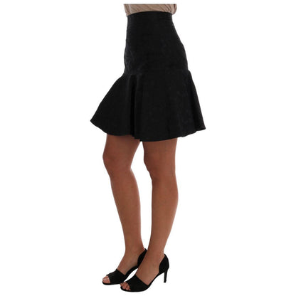 Dolce & Gabbana Black Floral Jacquard Silk A-Line Skirt