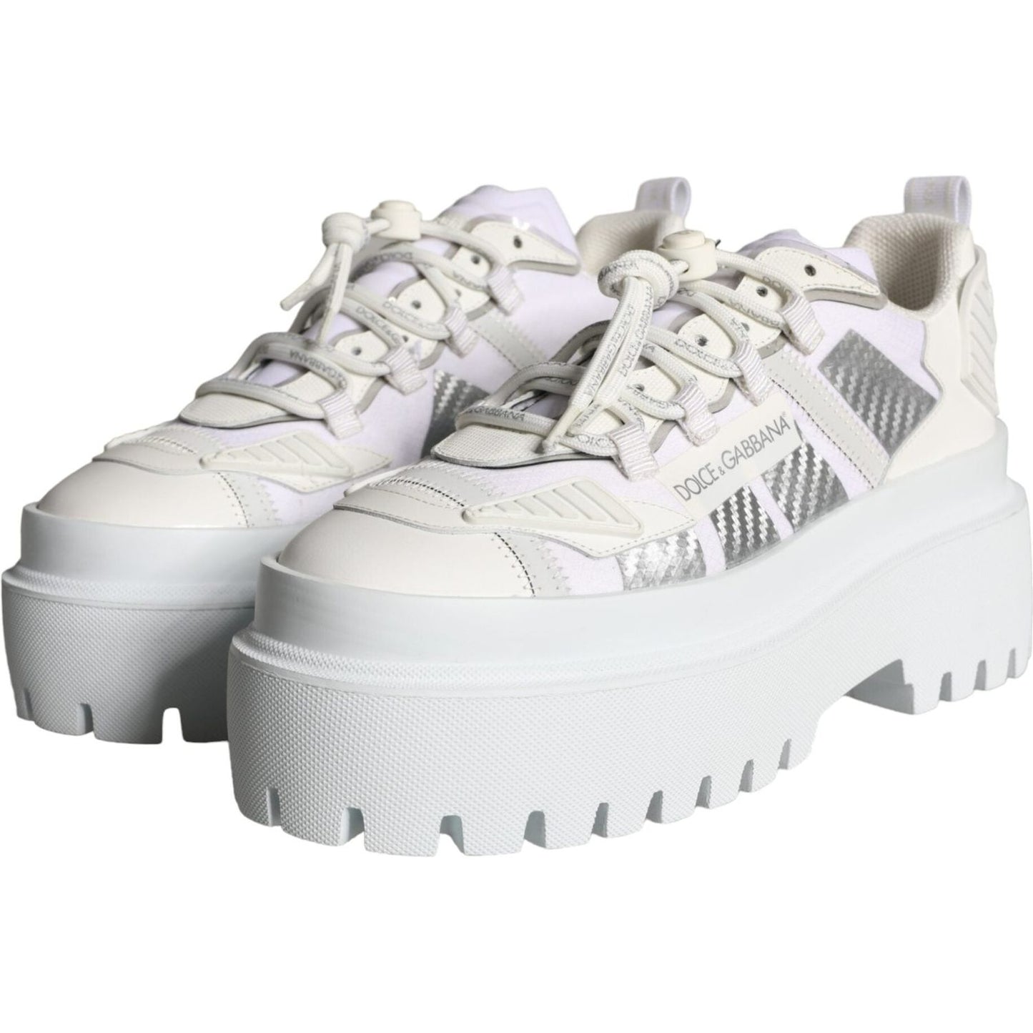 Dolce & Gabbana White Silver Chunky Platform Sneakers Shoes Dolce & Gabbana