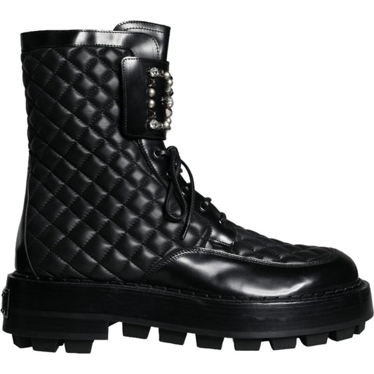 Dolce & Gabbana Black Quilted Crystal DG Logo Men Boots Shoes Dolce & Gabbana