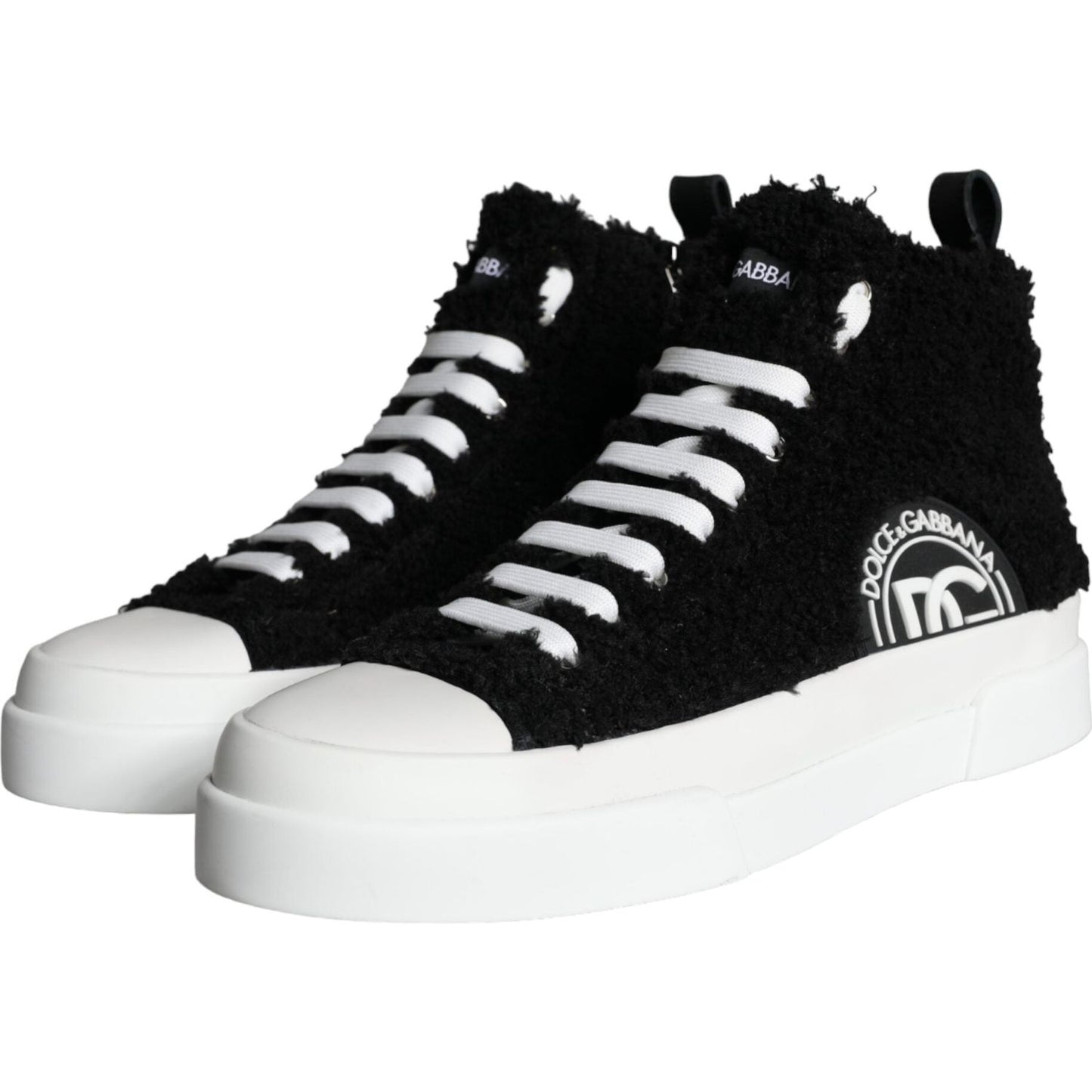 Dolce & Gabbana Black White Fur Logo High Top Sneaker Shoes Dolce & Gabbana