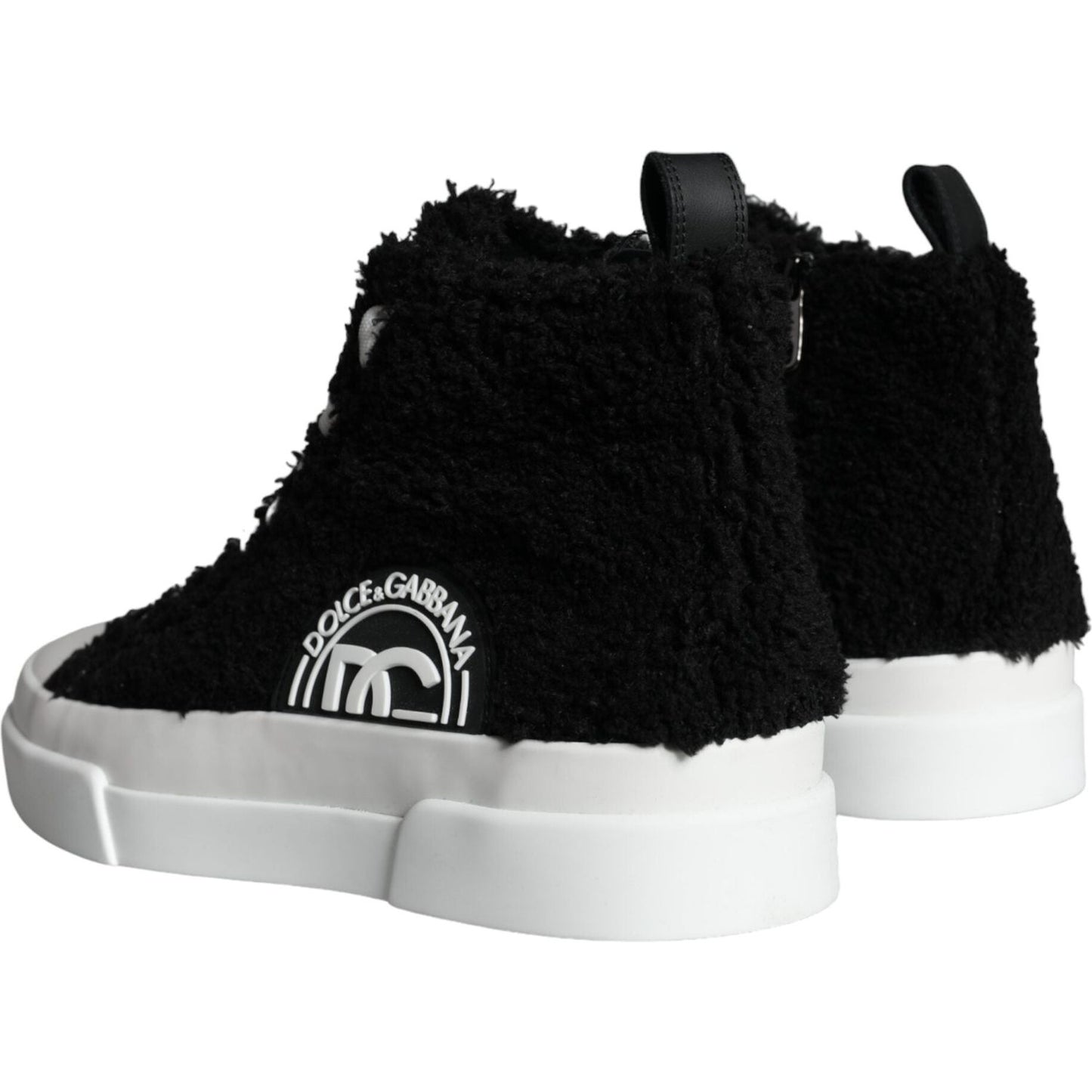 Dolce & Gabbana Black White Fur Logo High Top Sneaker Shoes Dolce & Gabbana