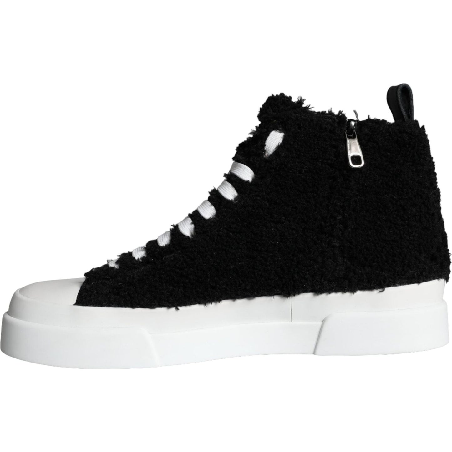 Dolce & Gabbana Black White Fur Logo High Top Sneaker Shoes Dolce & Gabbana