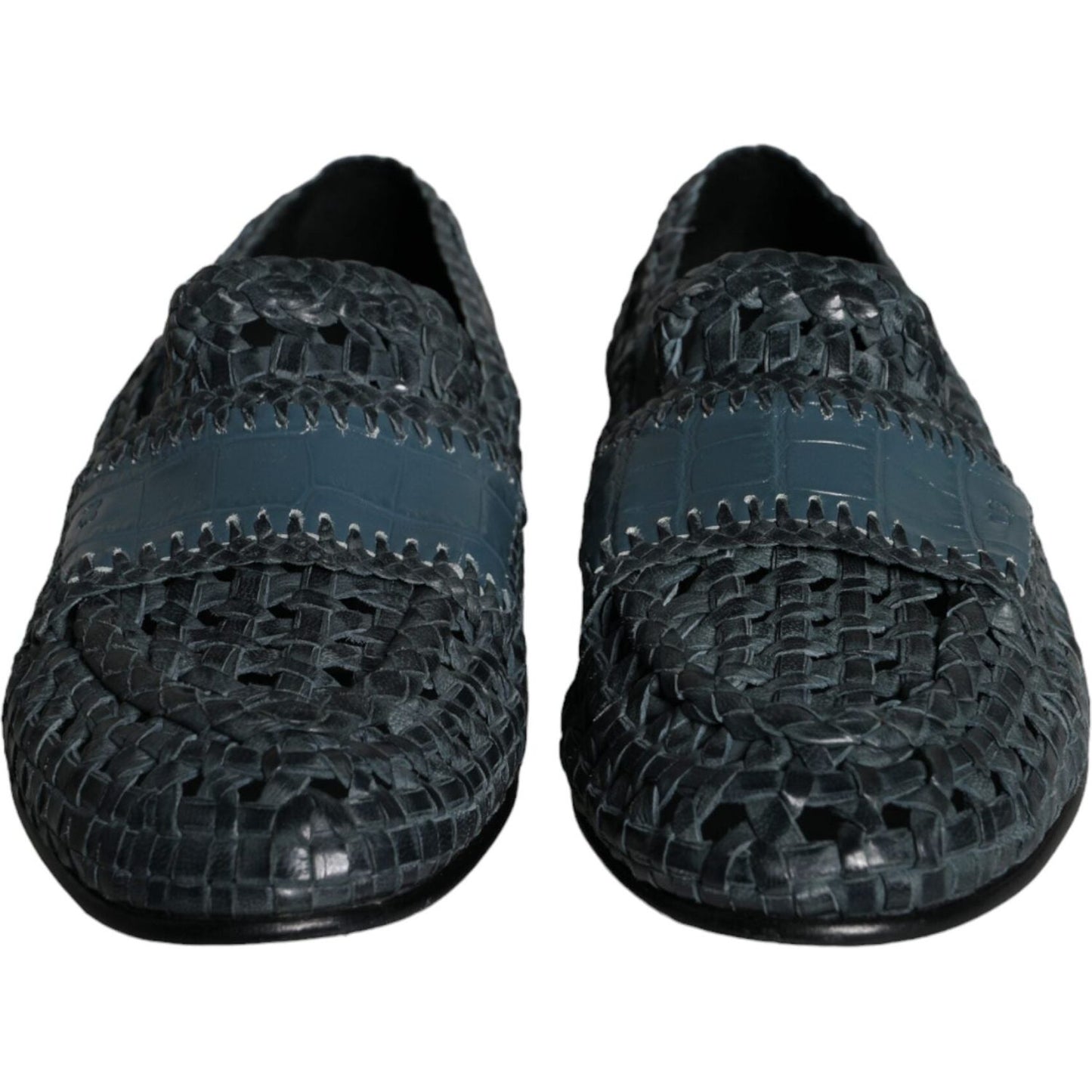 Dolce & Gabbana Blue Woven Leather Slip On Loafers Men Shoes Dolce & Gabbana