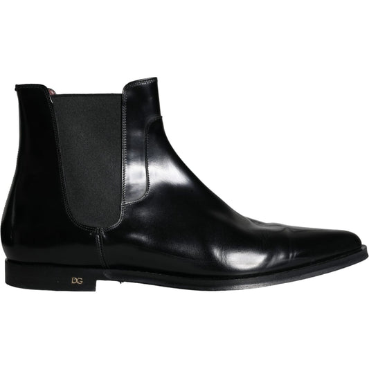 Dolce & Gabbana Black Leather Chelsea Ankle Boots Shoes Dolce & Gabbana