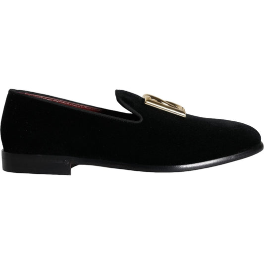 Dolce & Gabbana Black Velvet Cotton Logo Loafers Dress Shoes Dolce & Gabbana