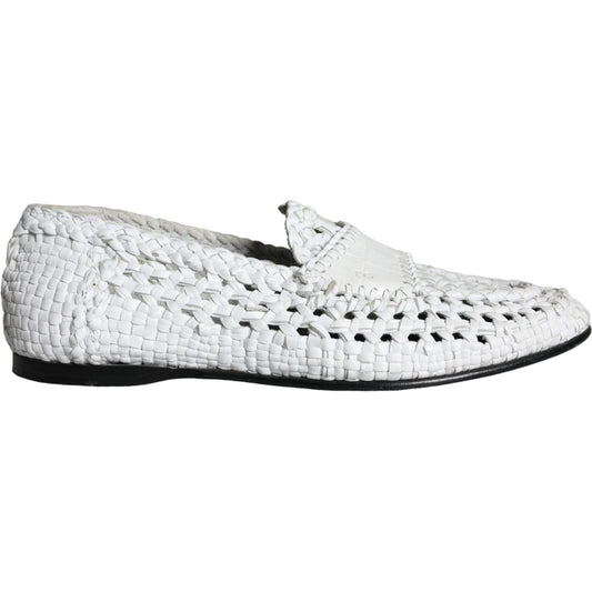 Dolce & Gabbana White Woven Leather Slip On Loafers Men Shoes Dolce & Gabbana