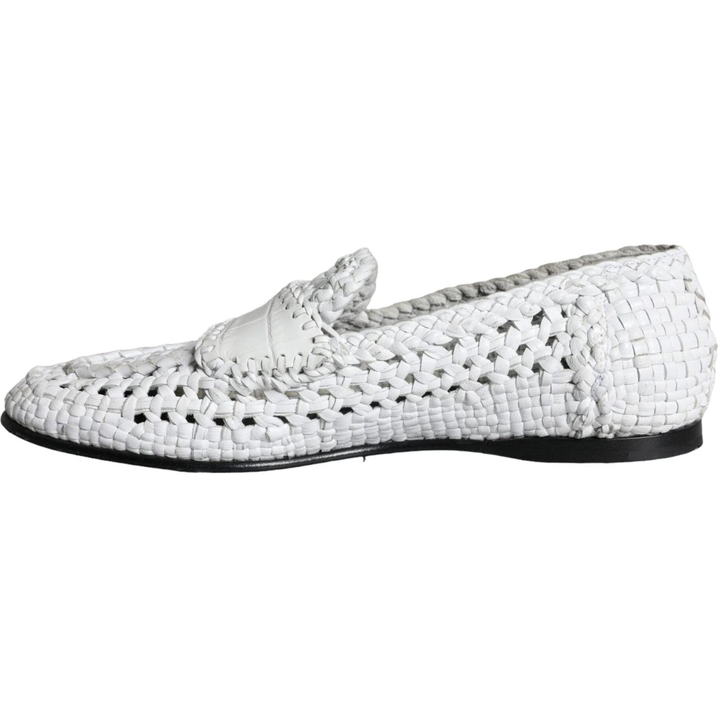 Dolce & Gabbana White Woven Leather Slip On Loafers Men Shoes Dolce & Gabbana