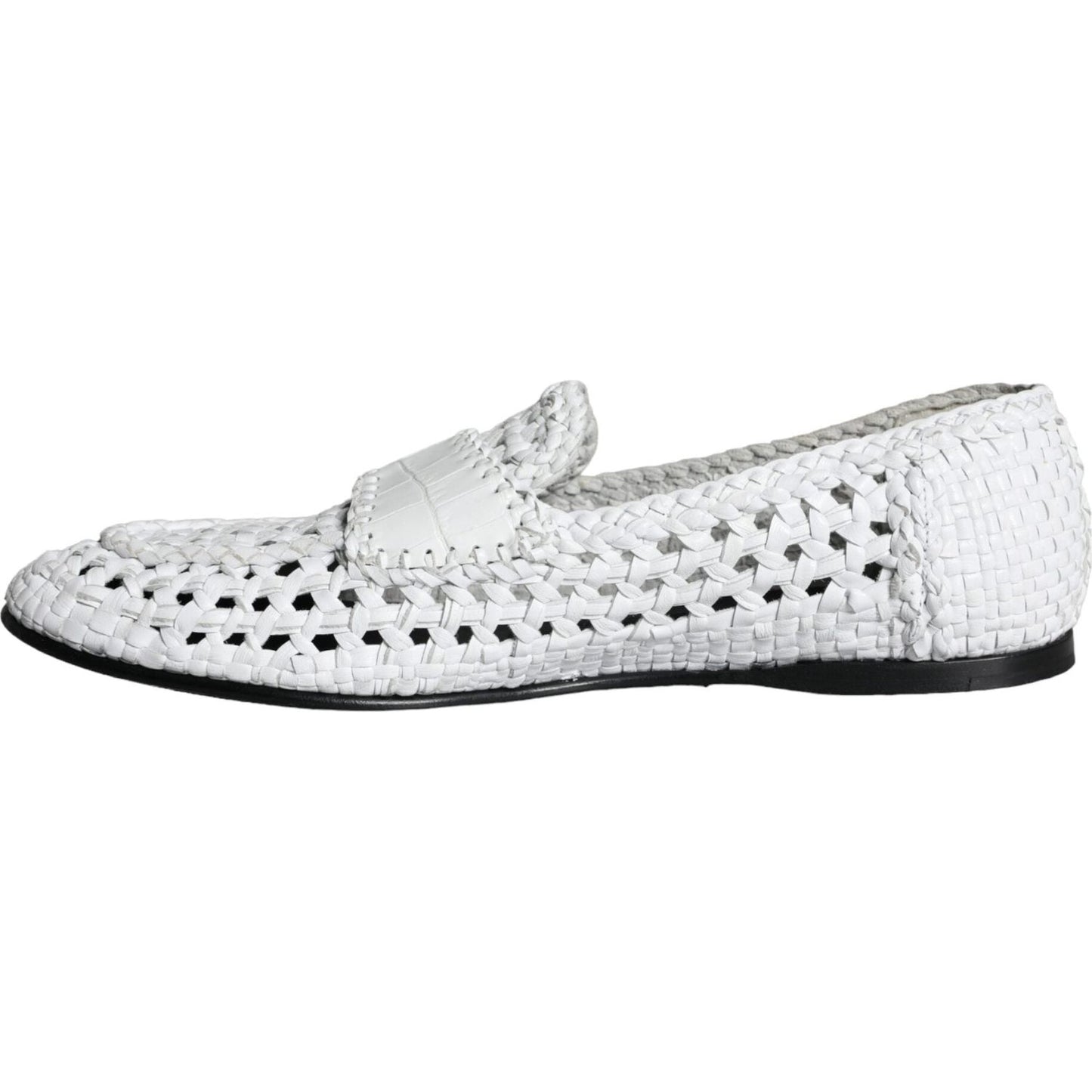 Dolce & Gabbana White Woven Leather Slip On Loafers Men Shoes Dolce & Gabbana