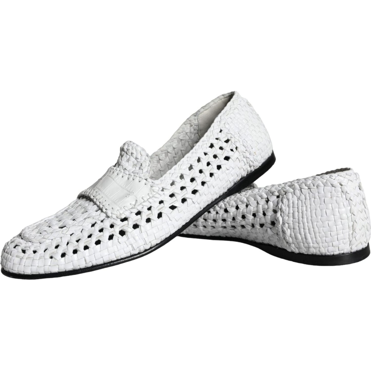 Dolce & Gabbana White Woven Leather Slip On Loafers Men Shoes Dolce & Gabbana