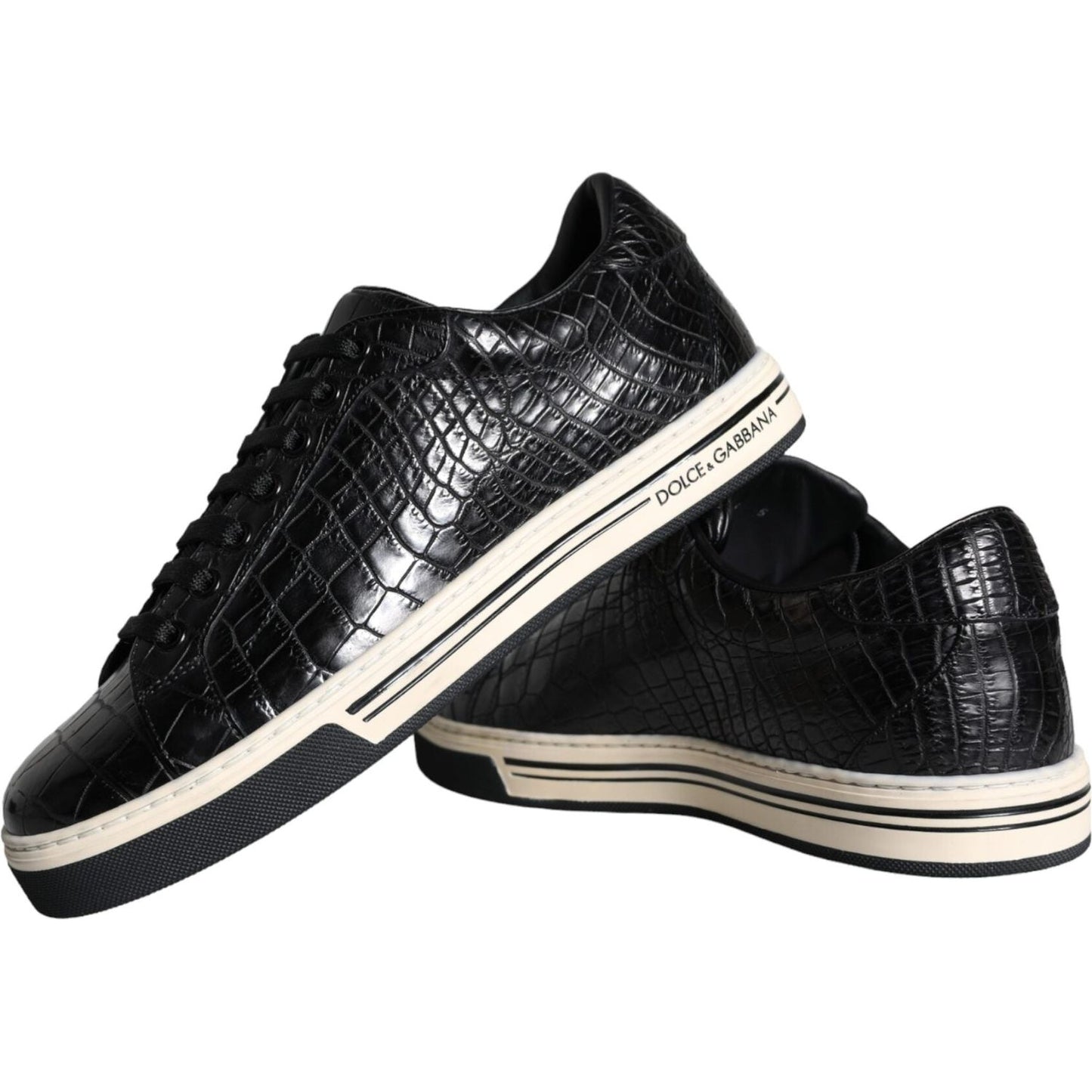 Dolce & Gabbana Black Leather Men Low Top Sneakers Shoes Dolce & Gabbana