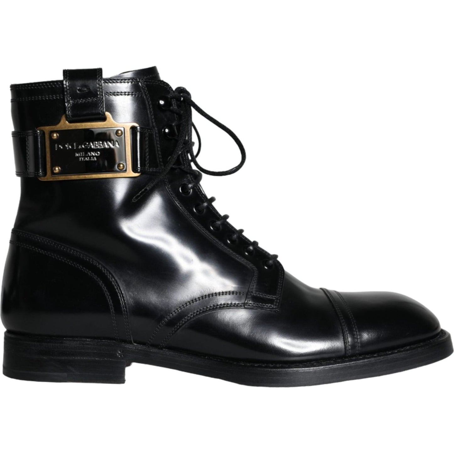 Dolce & Gabbana Black Logo Lace Up Mid Calf Men Boots Shoes Dolce & Gabbana