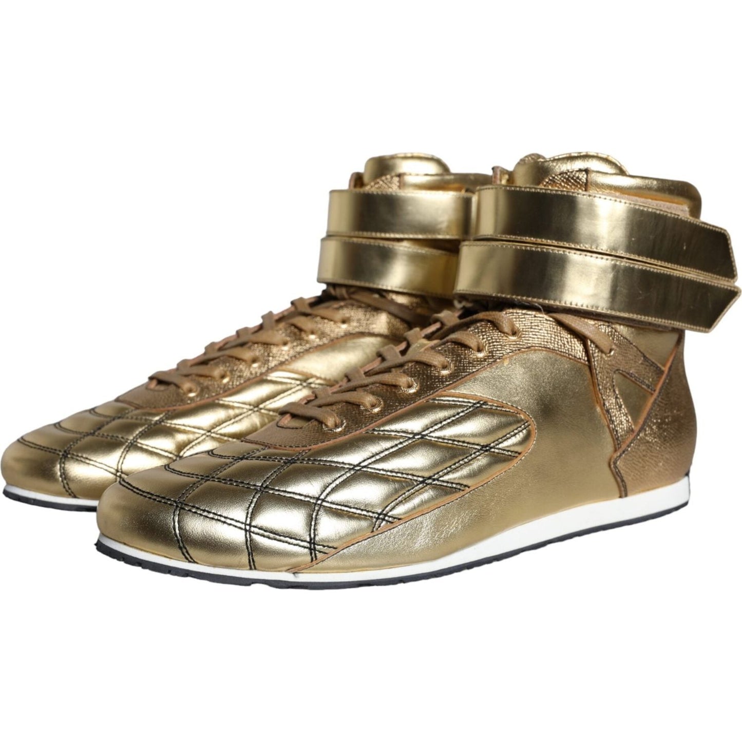 Dolce & Gabbana Gold Leather Sartoria High Top Sneakers Shoes Dolce & Gabbana