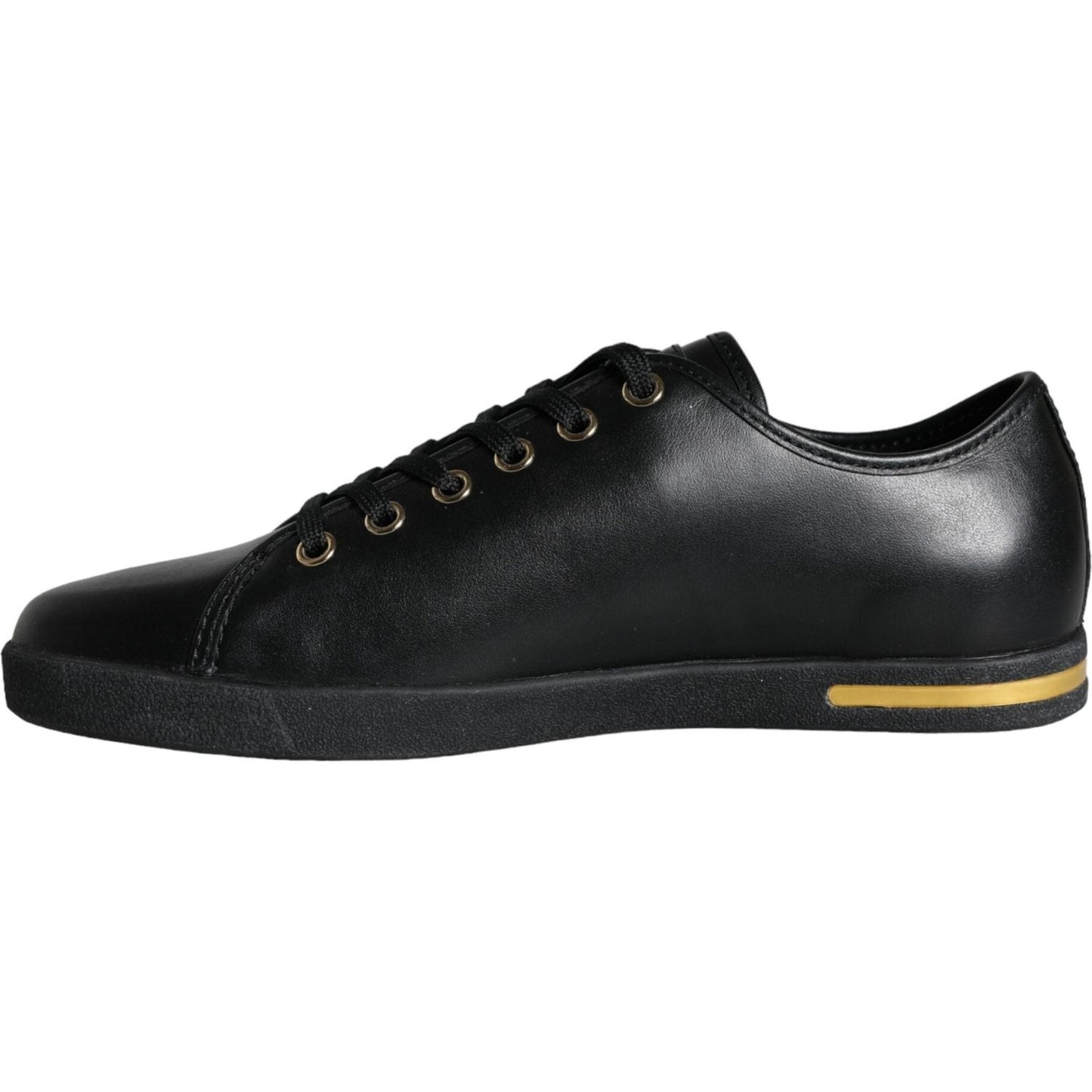 Dolce & Gabbana Black Gold Leather Classic Sneakers Shoes Dolce & Gabbana