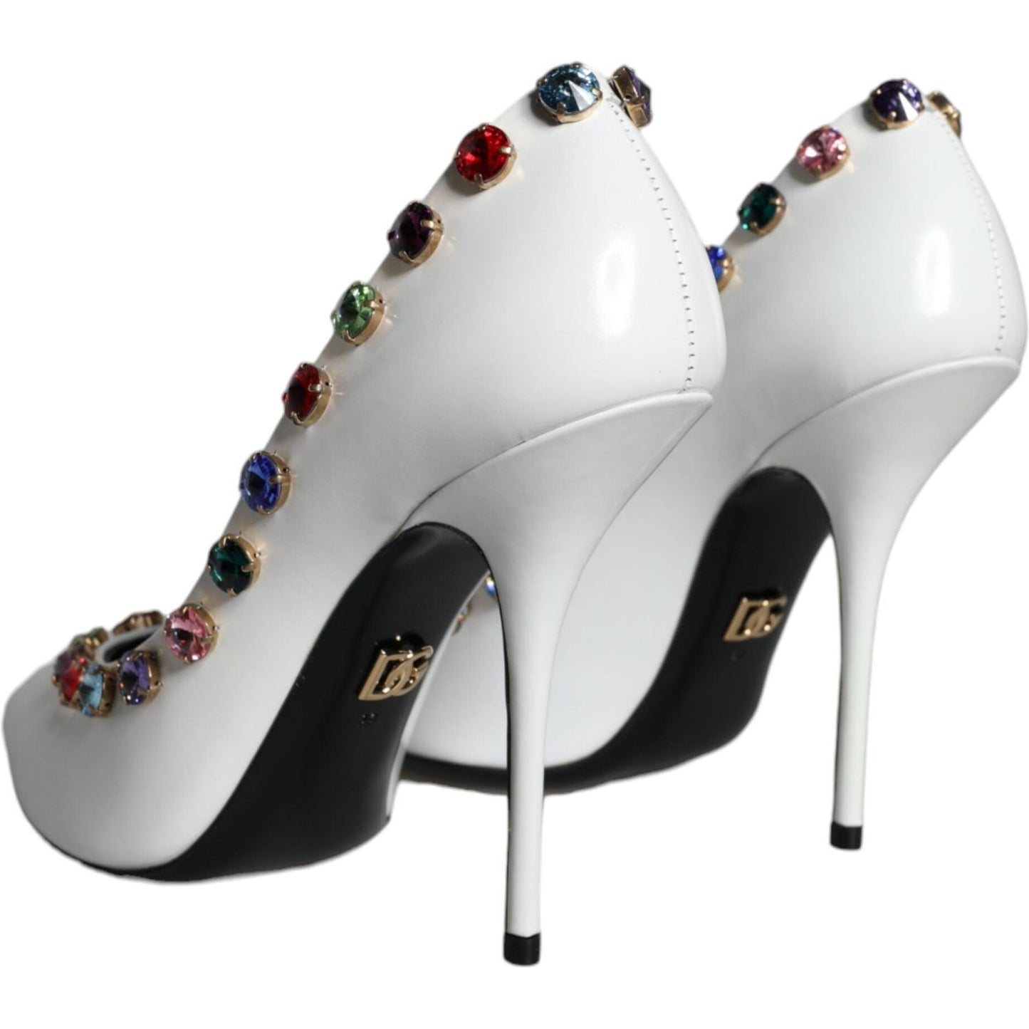 Dolce & Gabbana White Crystal Leather High Heels Pumps Shoes Dolce & Gabbana