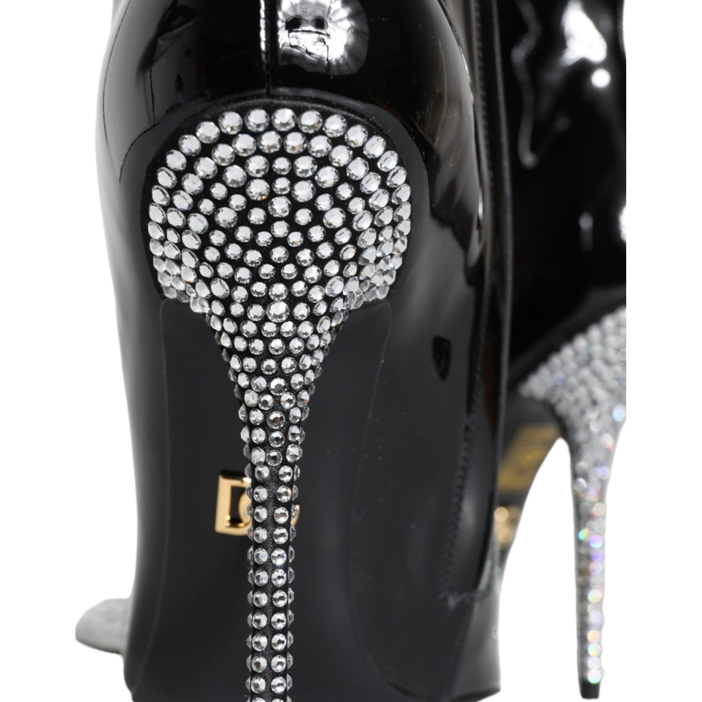 Dolce & Gabbana Black Patent Leather Crystal Heel Boots Shoes