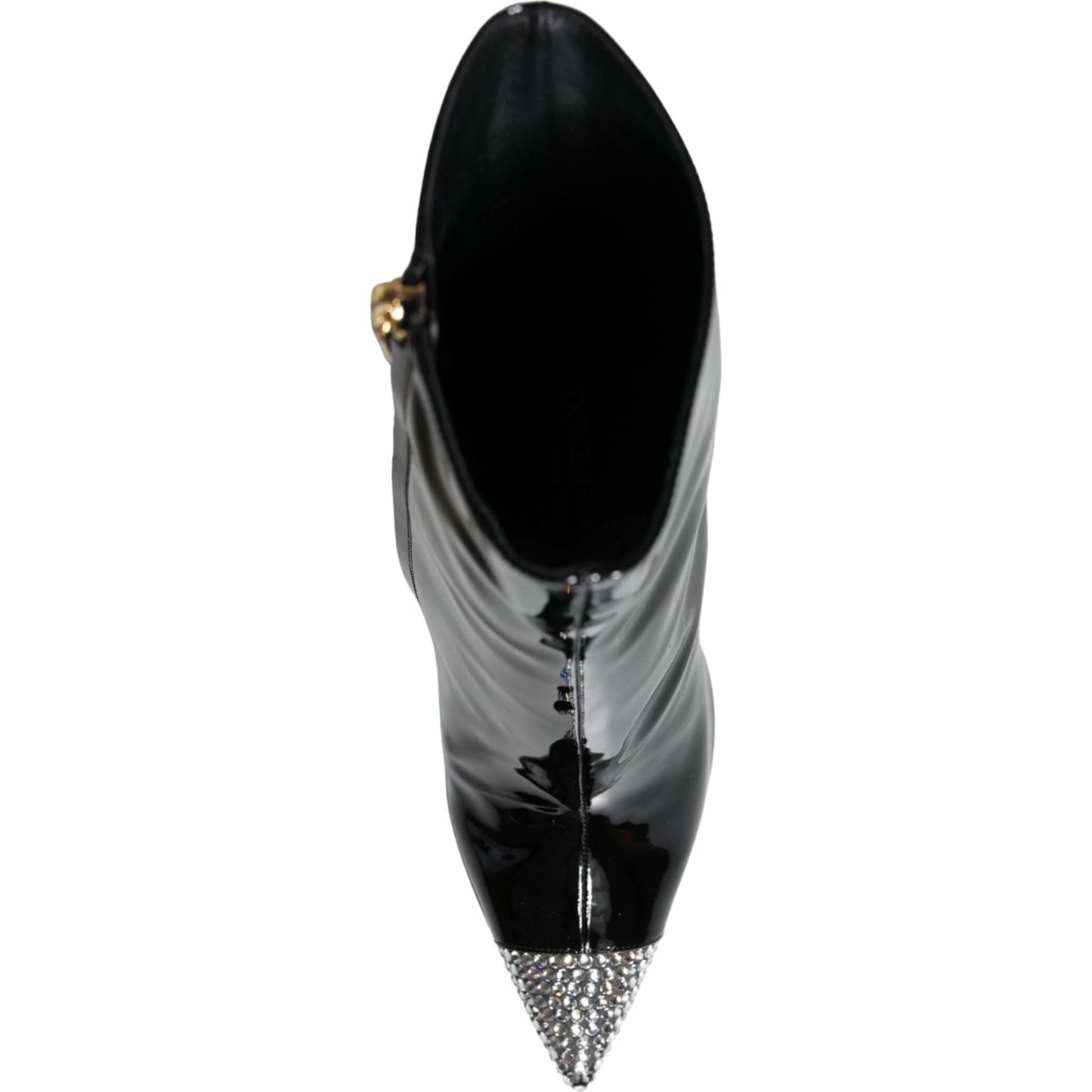 Dolce & Gabbana Black Patent Leather Crystal Heel Boots Shoes