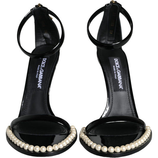 Dolce & Gabbana Black Keira Leather Faux Pearl Sandals Heels Shoes Dolce & Gabbana