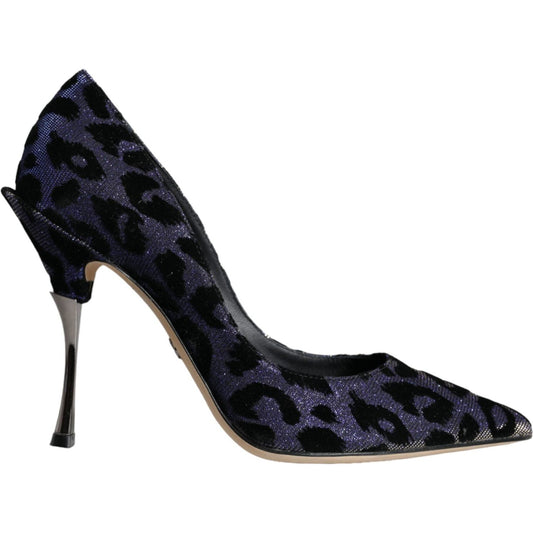 Dolce & Gabbana Dark Blue Leopard Lurex Heels Pumps Shoes