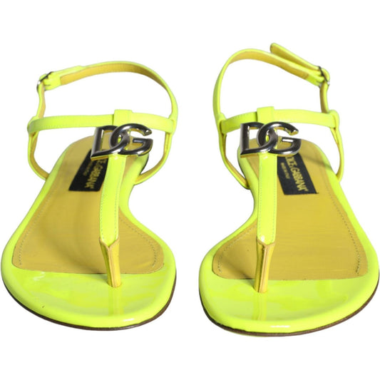 Dolce & Gabbana Yellow Leather DG Logo Flats Sandals Shoes Dolce & Gabbana