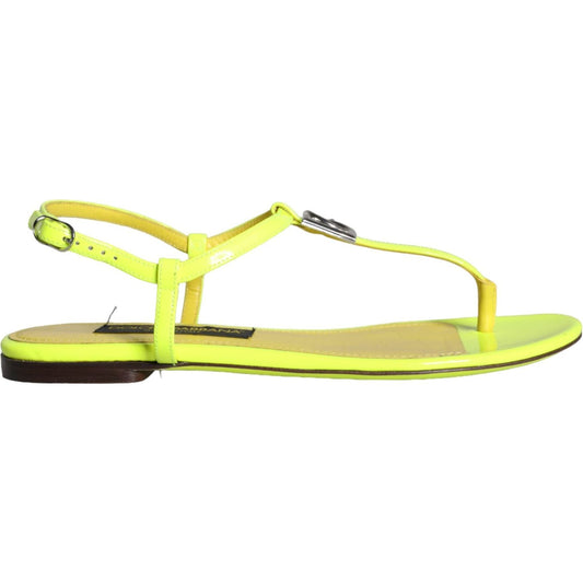 Dolce & Gabbana Yellow Leather DG Logo Flats Sandals Shoes Dolce & Gabbana