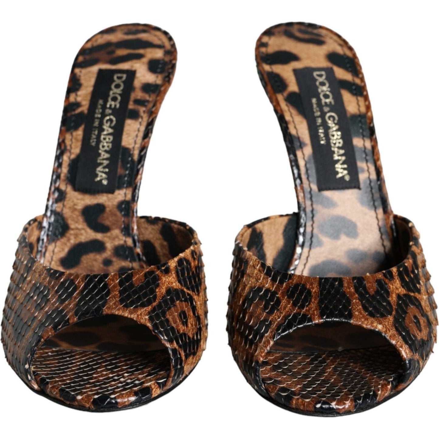 Dolce & Gabbana Brown Leopard Leather Slides Heels Sandals Shoes